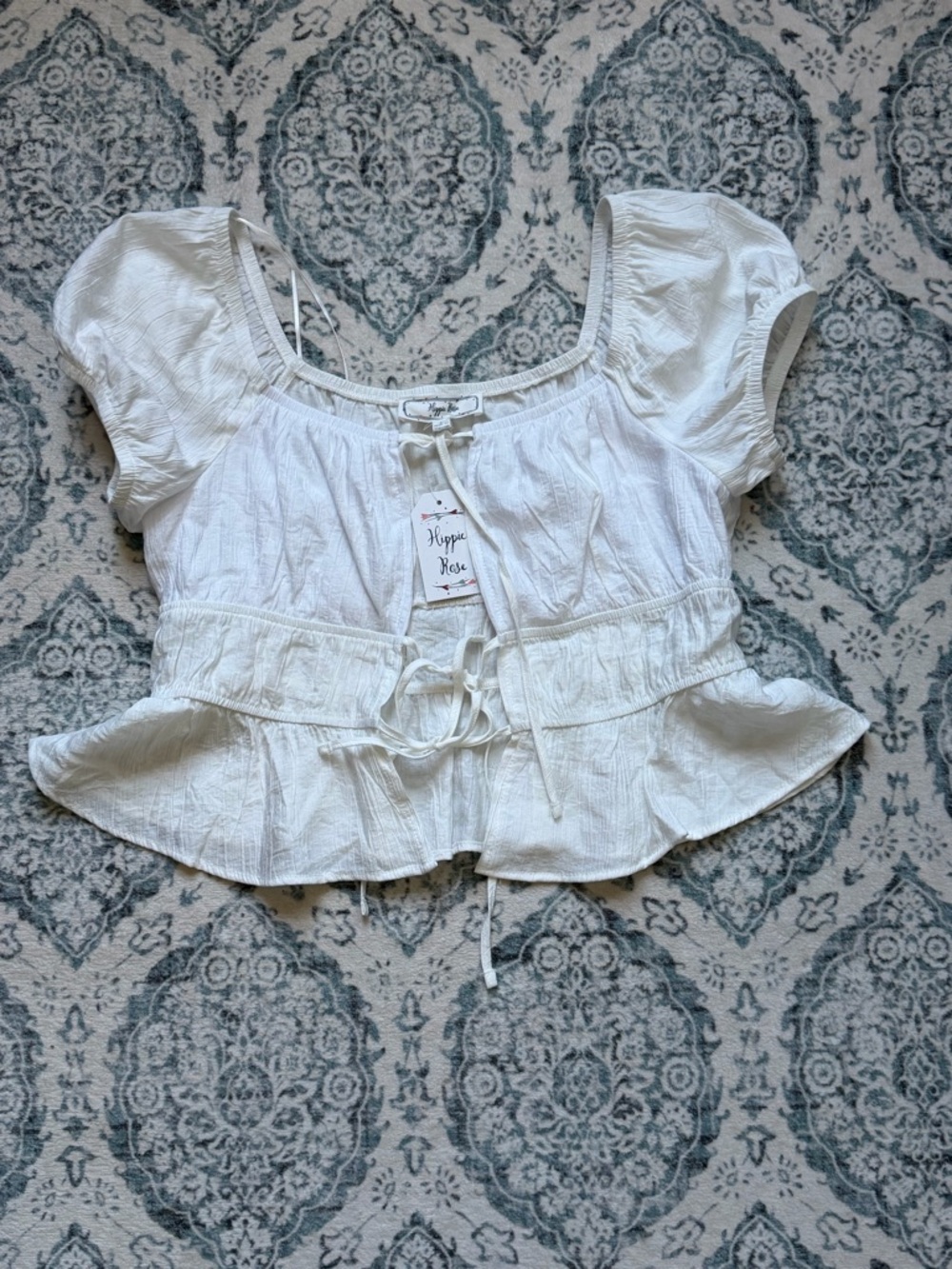 Hippie Rose White Peplum Tie-Front Blouse